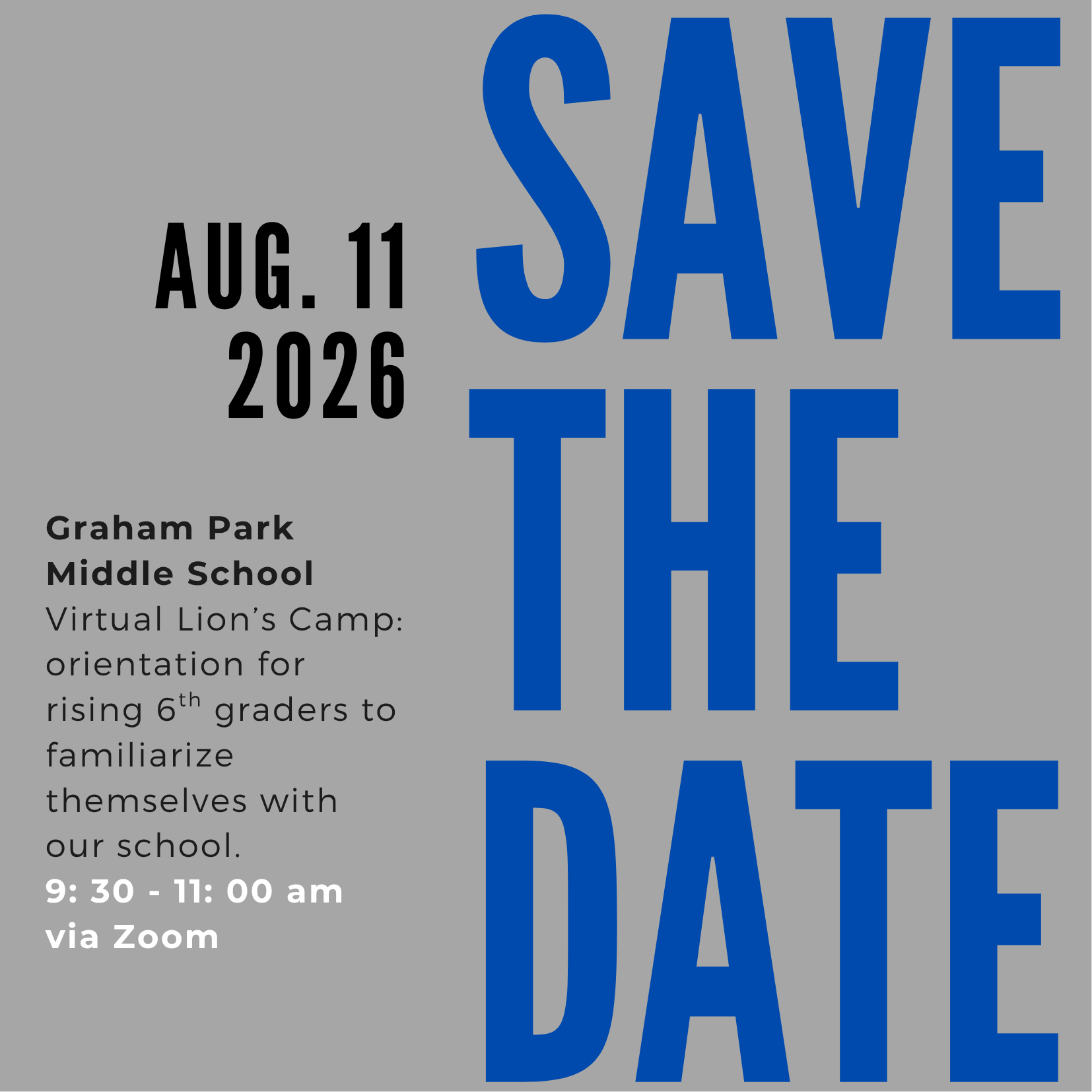 Save the Date: Rising 6th Grade Lion's Camp August 11th, 2026